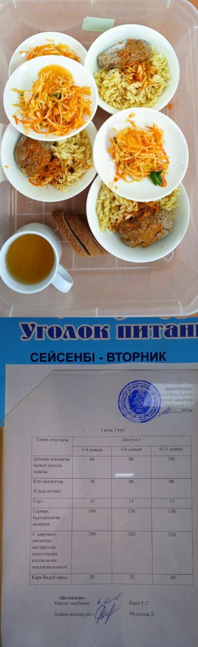 1 күндік ас мәзірі. І апта 2 күн