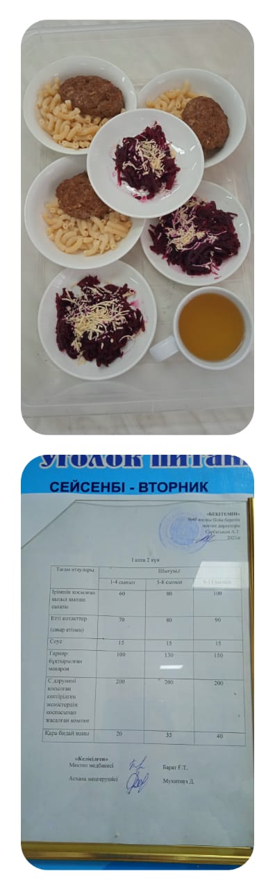 1 күндік ас мәзірі. І апта 2 күн