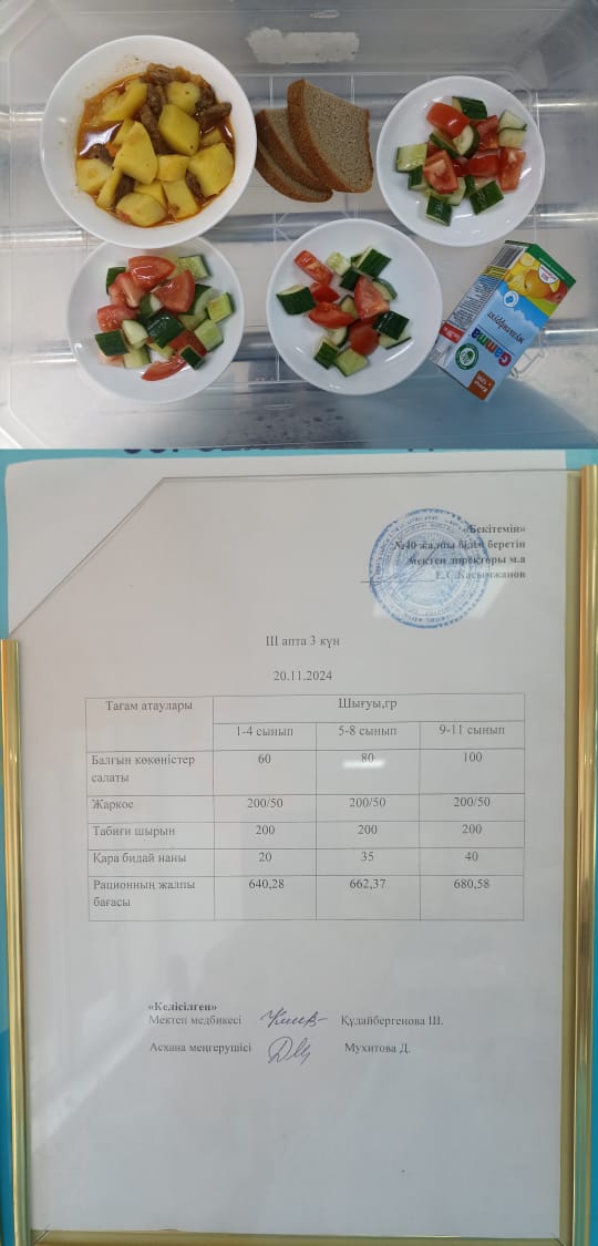 1 күндік ас мәзірі III апта 3 күн