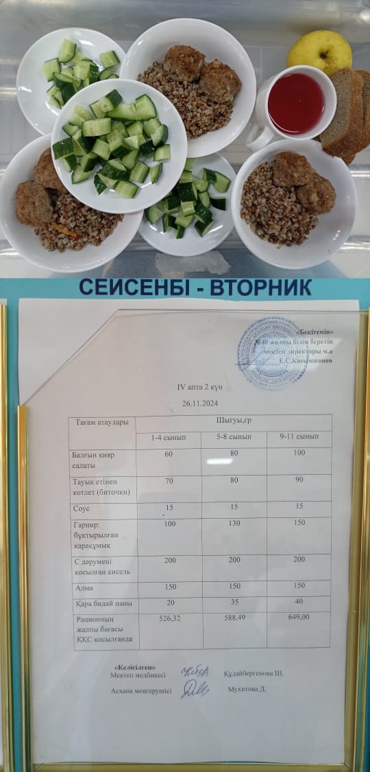 1 күндік ас мәзірі IV апта 2 күн