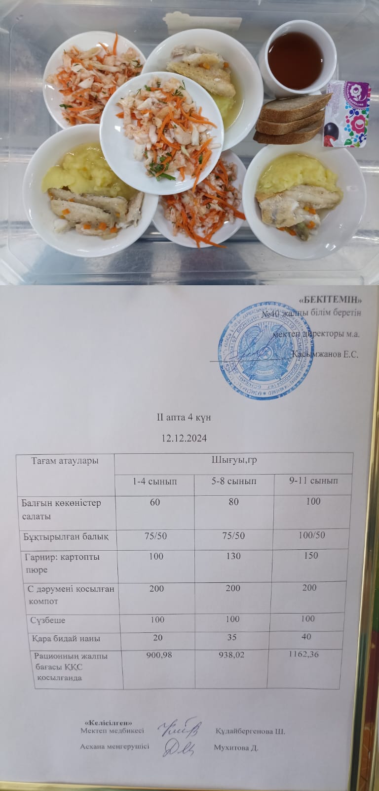 1 күндік ас мәзірі II апта 4 күн