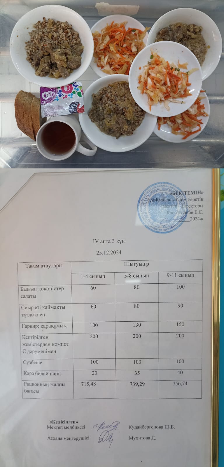 1 күндік ас мәзірі IV апта 3 күн