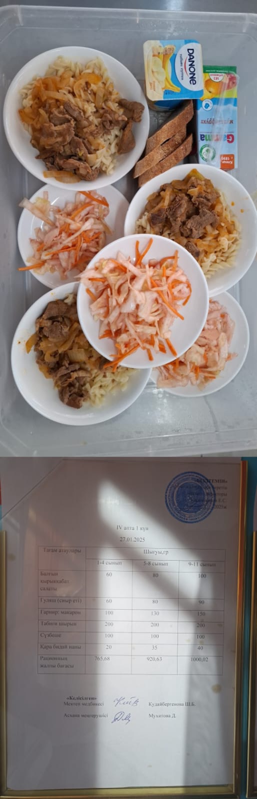 1күндік ас мәзірі IV апта 1 күн
