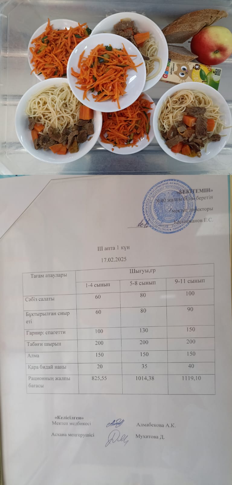 1 күндік ас мәзірі IV апта 1 күн