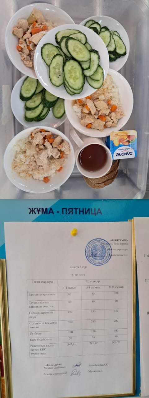 1 күндік ас мәзірі  IV апта 5 күн