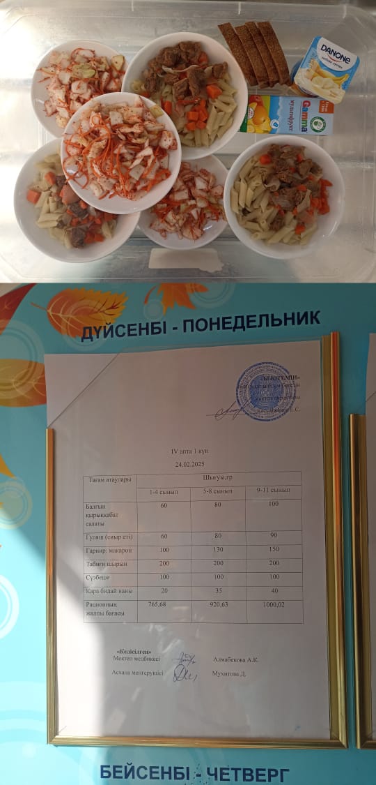 1 күндік ас мәзірі  IV апта 1 күн