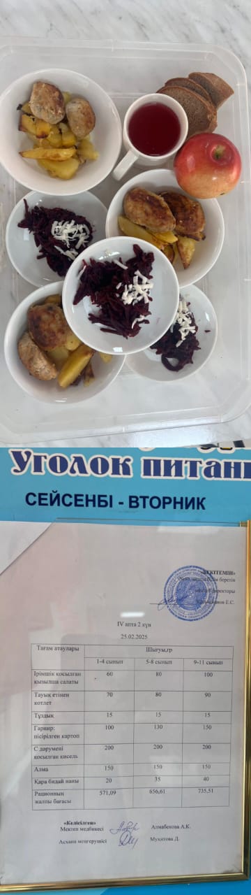 1 күндік ас мәзірі IV апта 2 күн