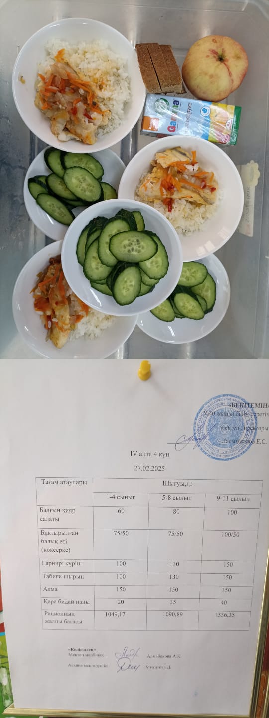 1 күндік ас мәзірі IV апта 4 күн