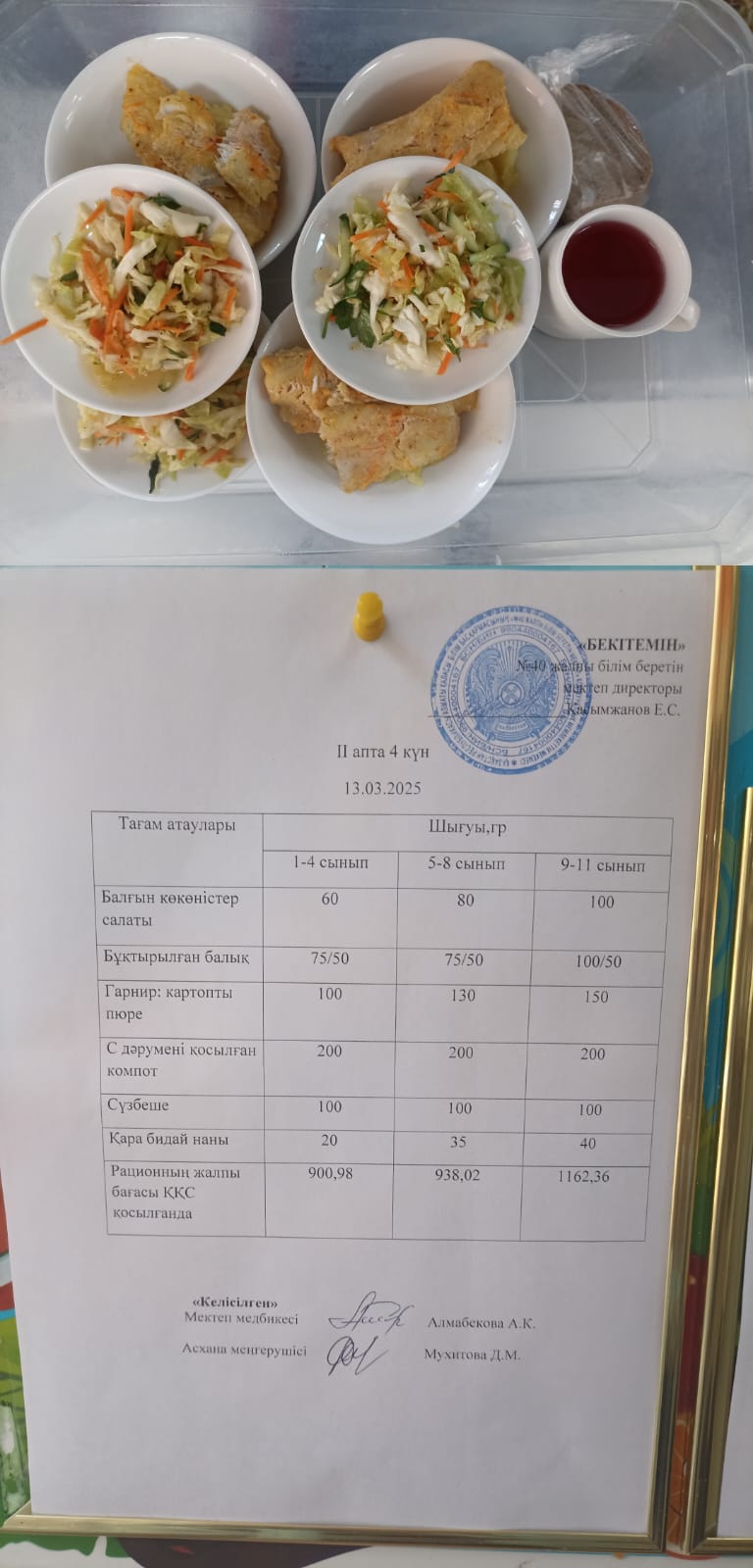 1 күндік ас мәзірі II апта 4 күн