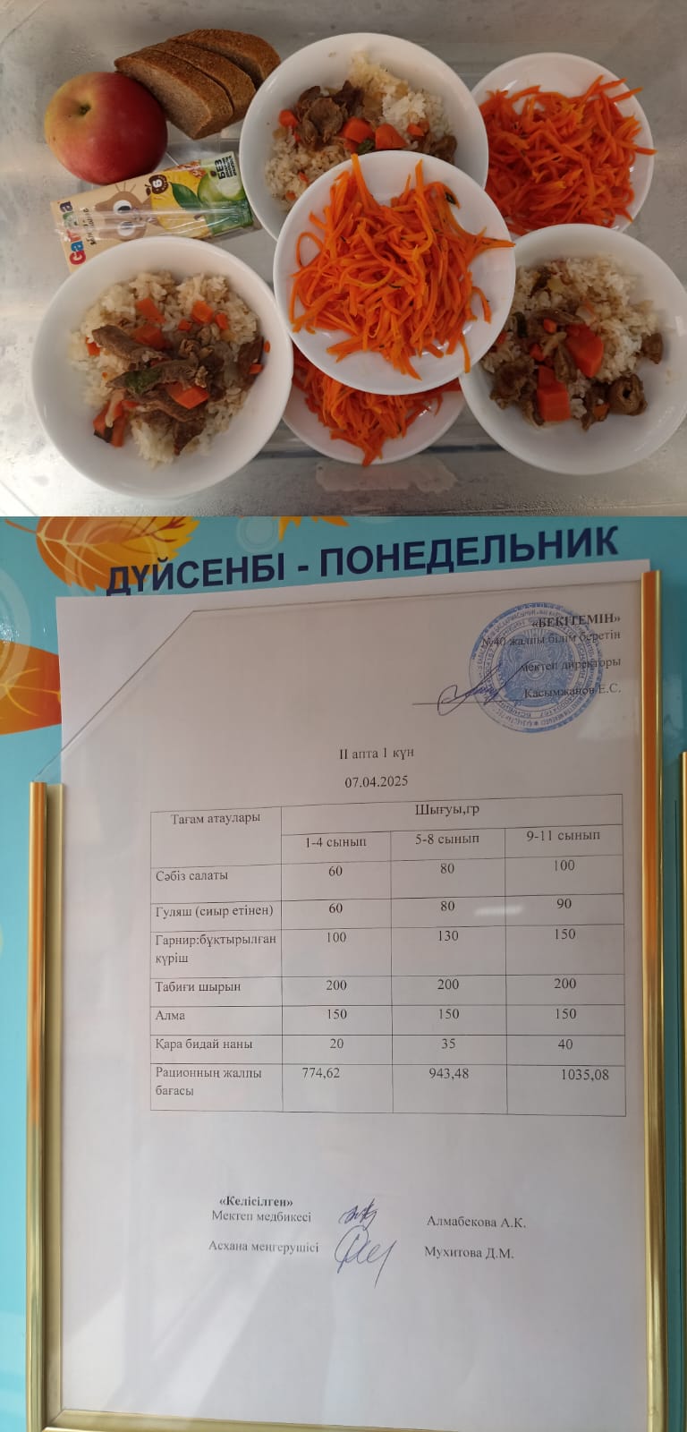 1 күндік ас мәзірі II апта 1 күн