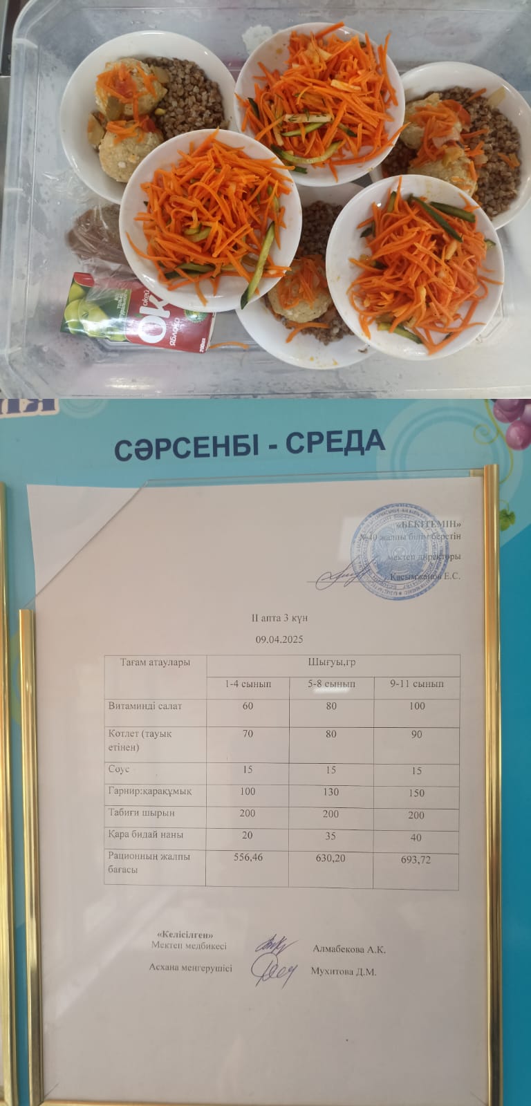 1күндік ас мәзірі II апта 3 күн