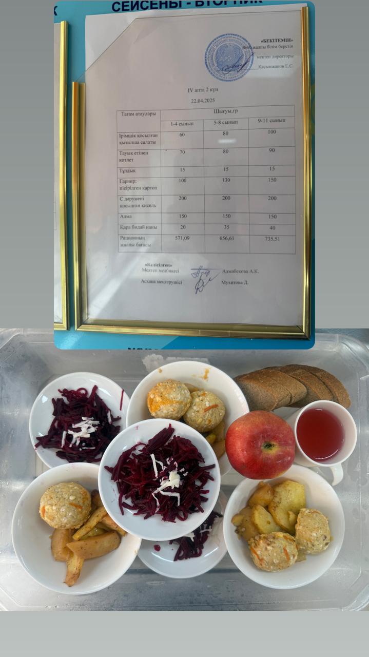 1 күндік ас мәзірі IV апта 2 күн