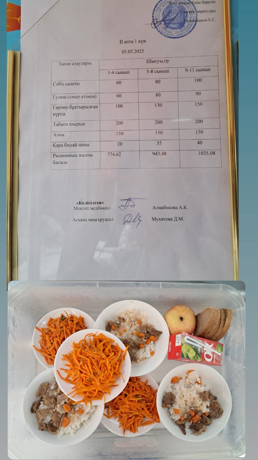 1 күндік ас мәзірі II апта  1 күн