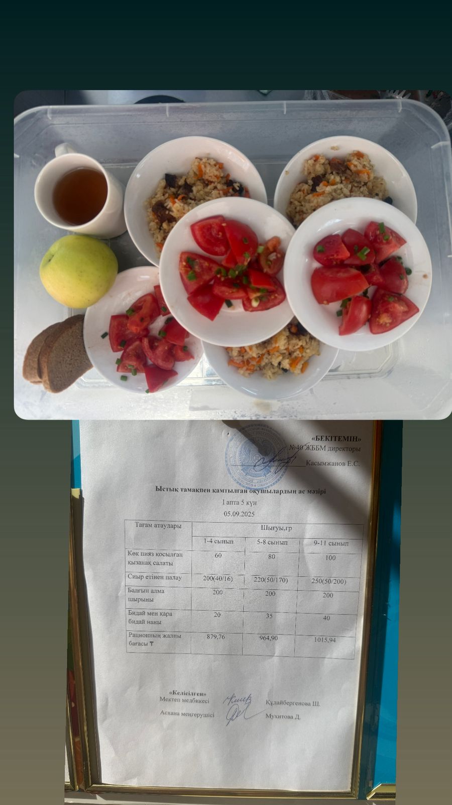 1 күндік ас мәзірі 1 апта 5 күн