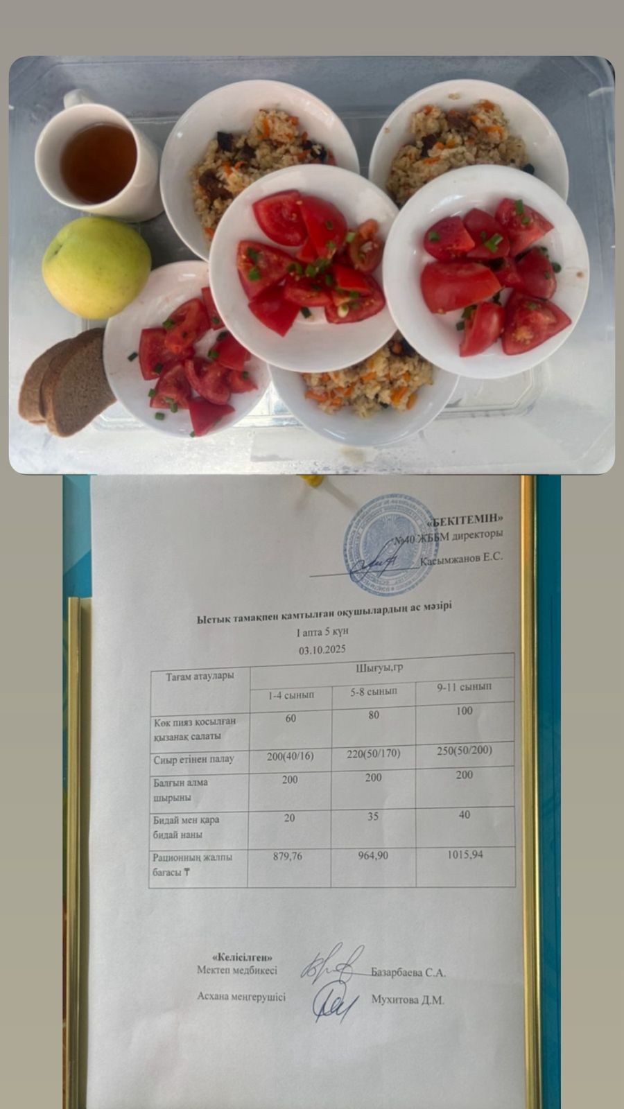 1 күндік ас мәзірі 1 вапта 5 күн