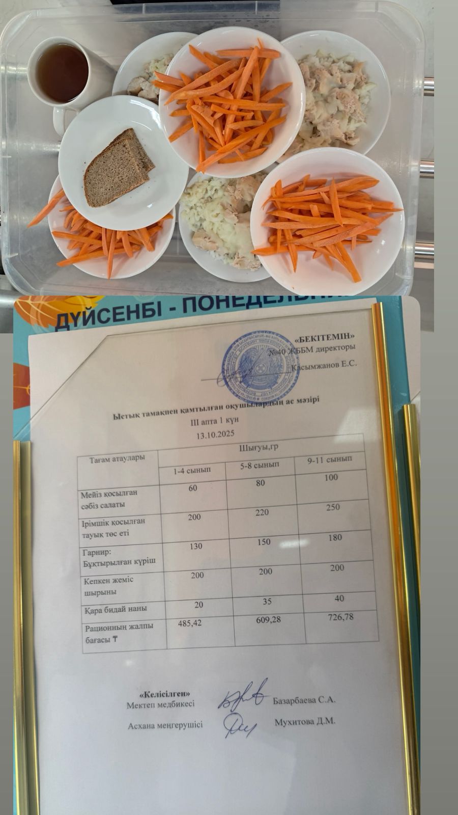 1 күндік ас мәзірі 3 апта 1 күн