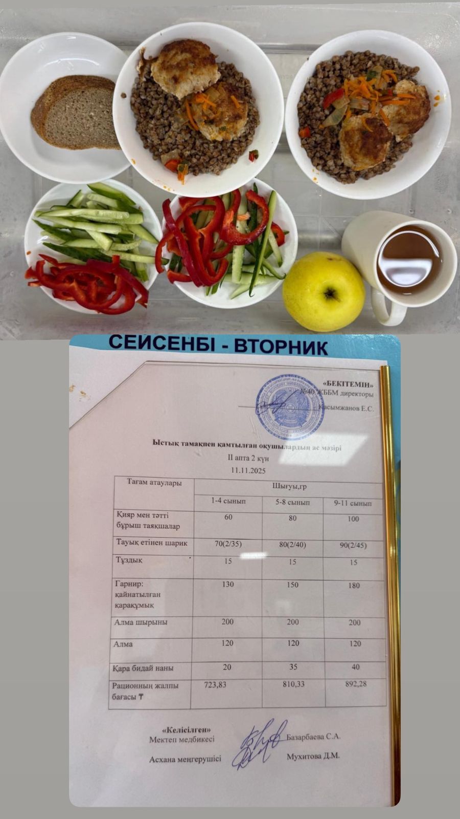 1 күндік  ас мәзірі  2 апта 2 күн