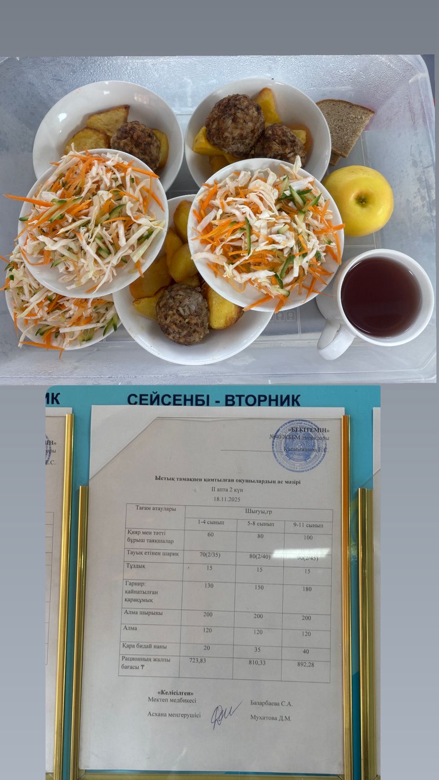 1 күндік ас мәзірі 3 апта 2 күн