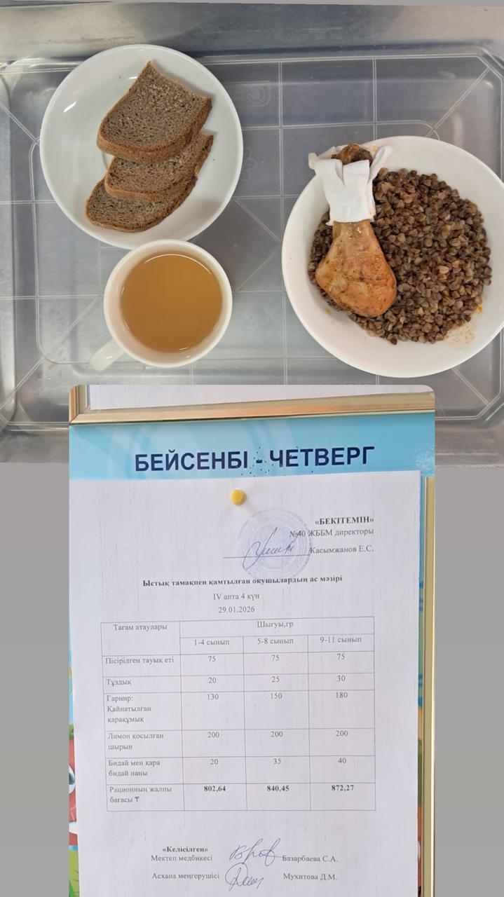 1 күндік ас мәзірі IV апта 4 күн