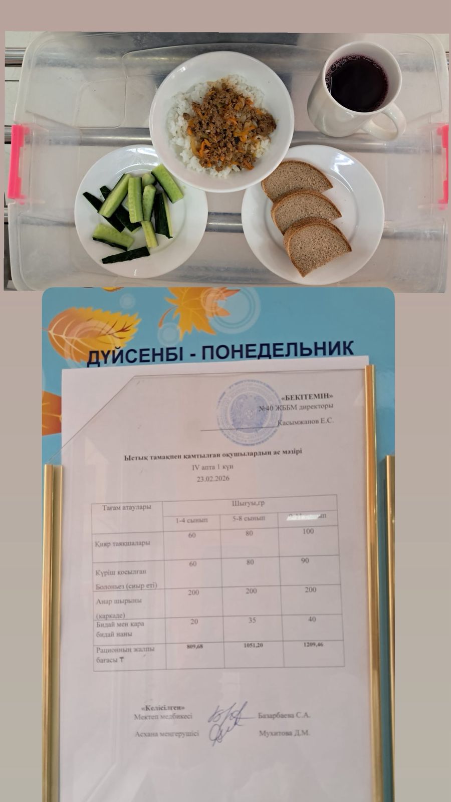 1 күндік ас мәзірі
