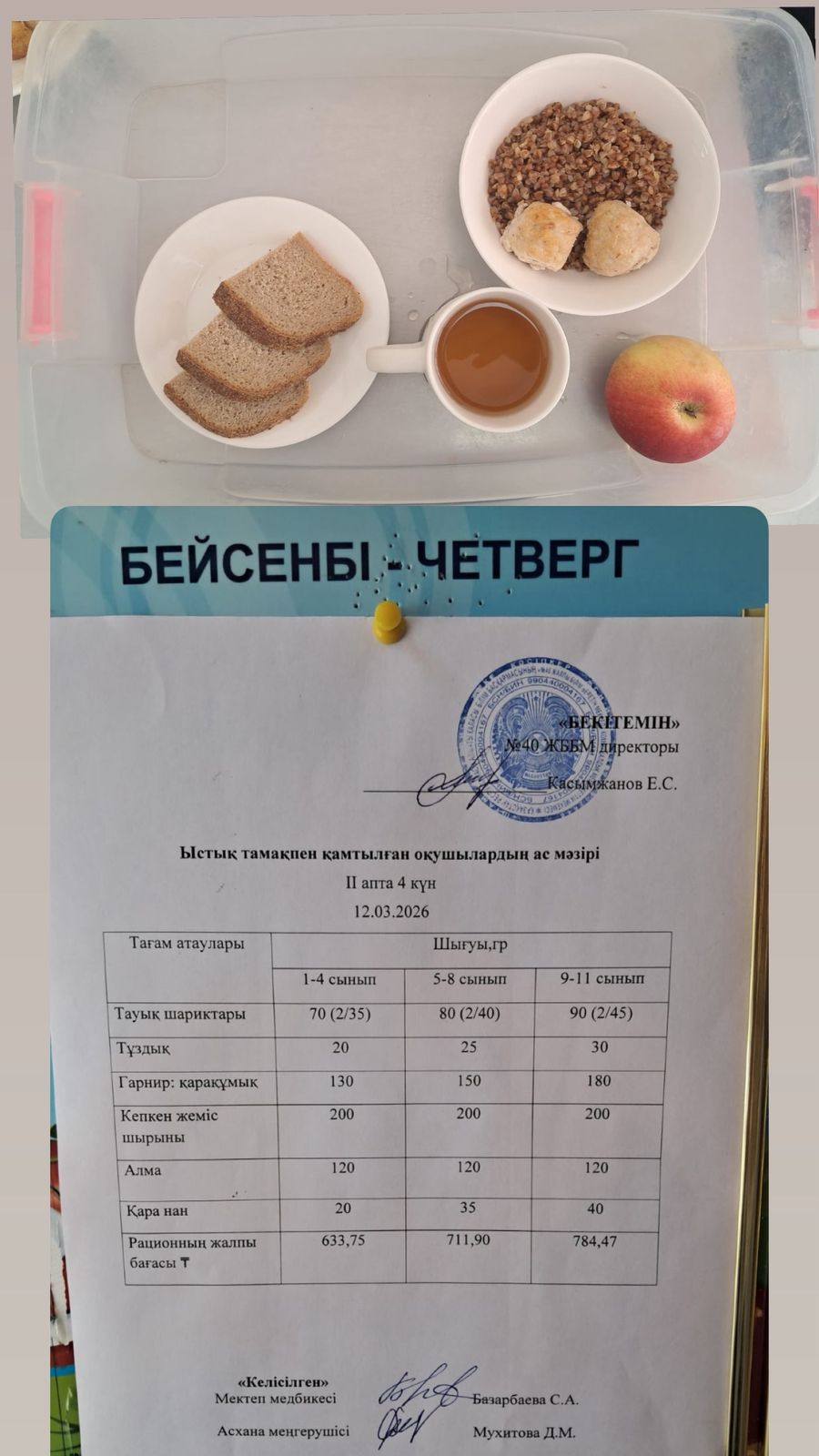 1 күндік ас мәзірі 2 апта 4 күн