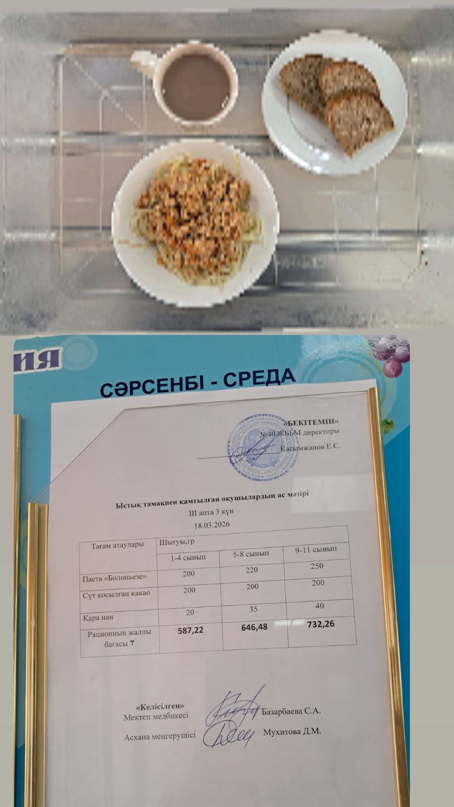 1күндік ас мәзірі 3 апта 3 күн